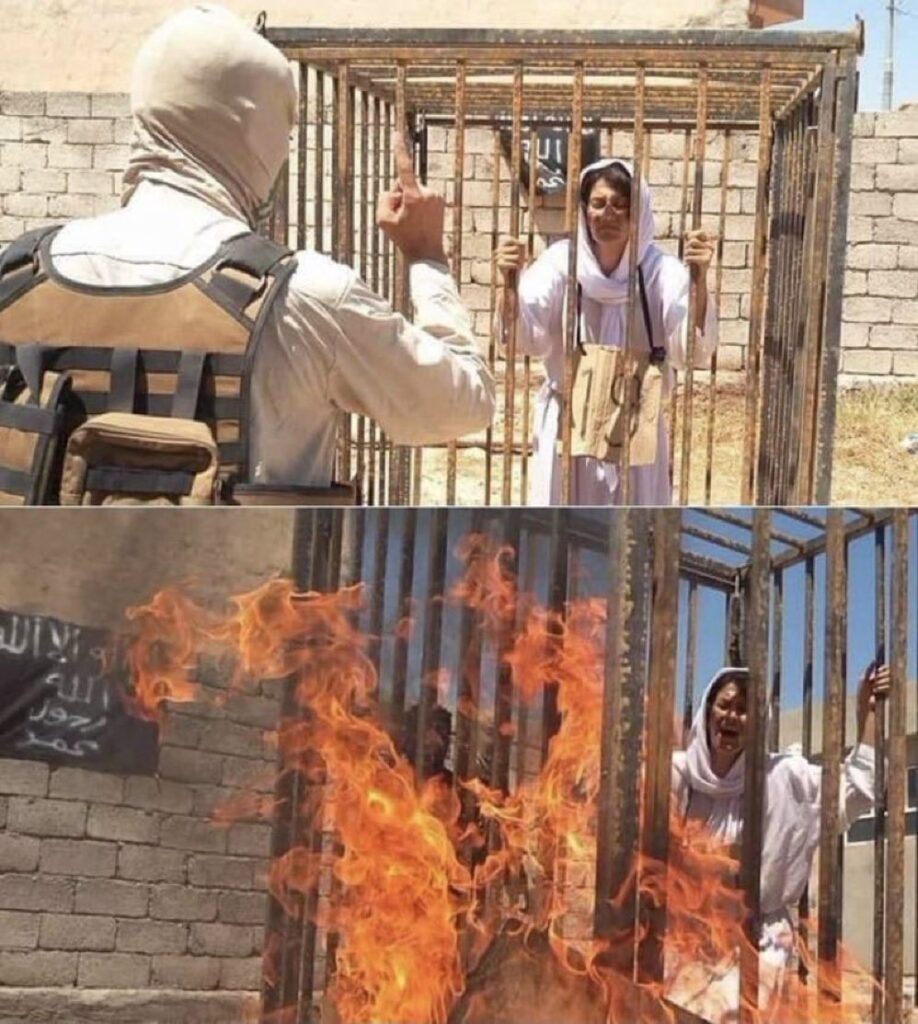 [בתמונה: 19 נערות יזידית נשרפו על ידי אנשי דאעש, בגלל שסירבו להתאסלם, ולהפוך לשפחות מין! צילום: דאעש. המקור: טוויטר]